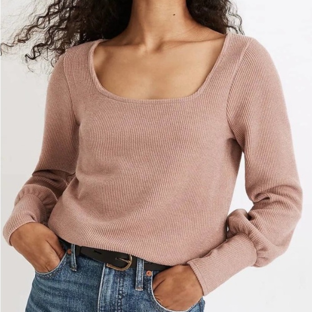 NWOT Ottoman Rib Square-Neck Top MEDIUM - Faded Mauve